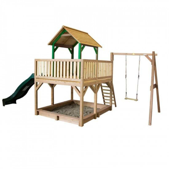 Atka Play Tower with Single Swing Brown/green - Green slide Atka Play Tower with Single Swing Brown/green - Green slide